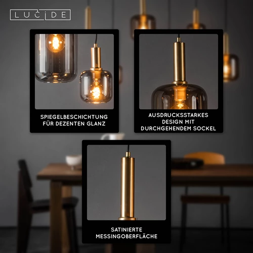 Lucide JOANET - Pendelleuchten - 6xE27 - Rauchfarbe Grau - USP